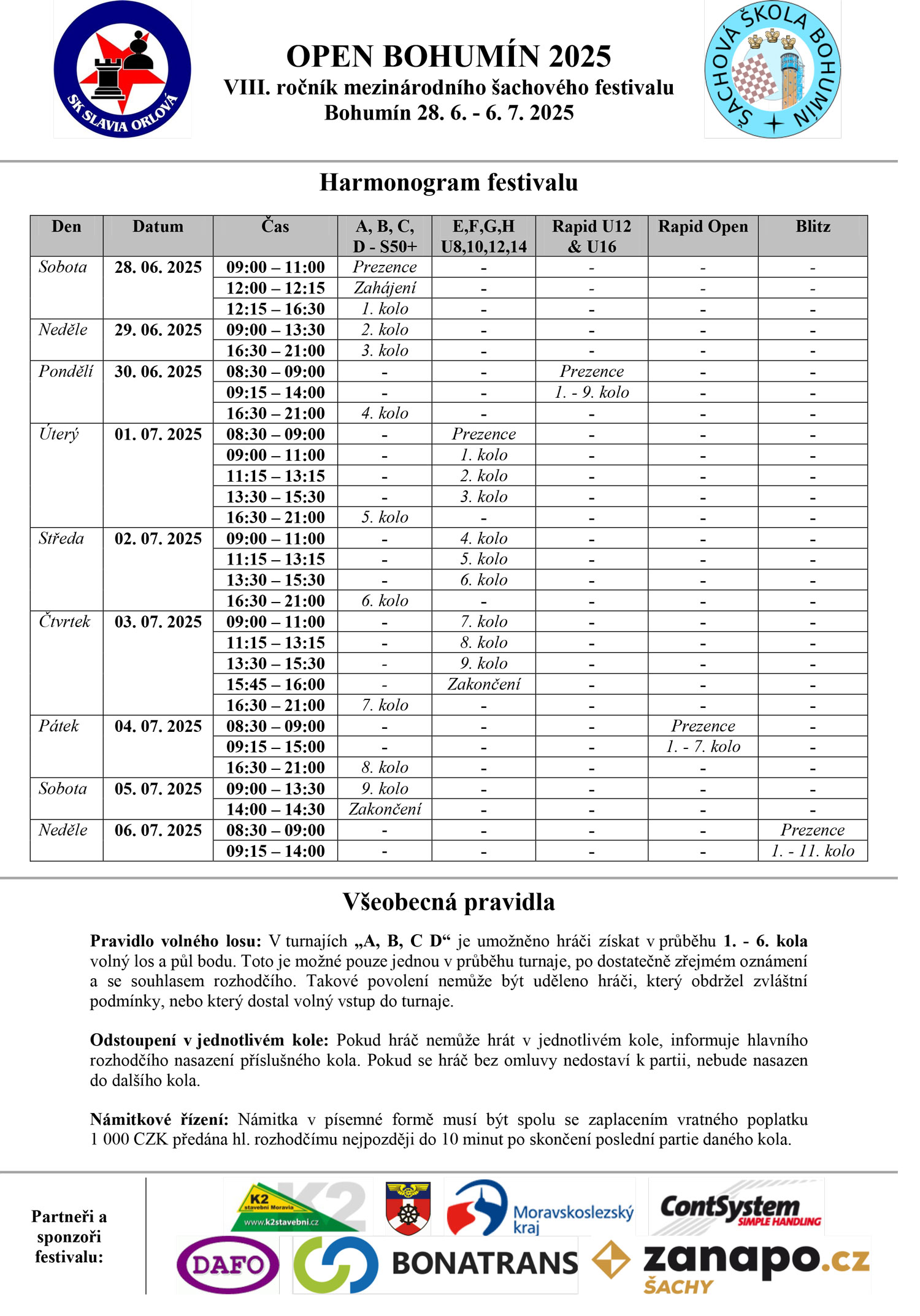 Propozice Open Bohumín