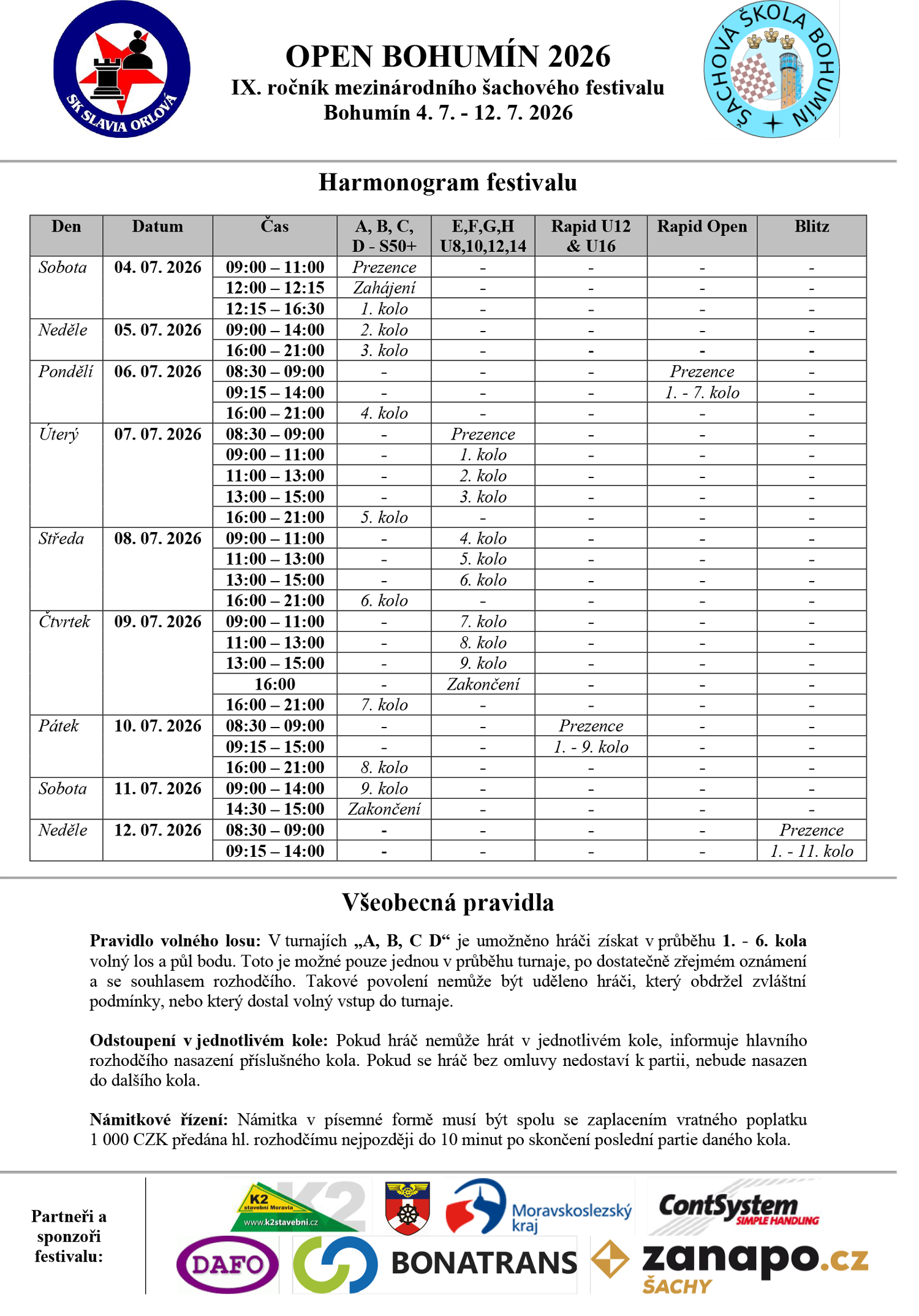 Propozice Open Bohumín